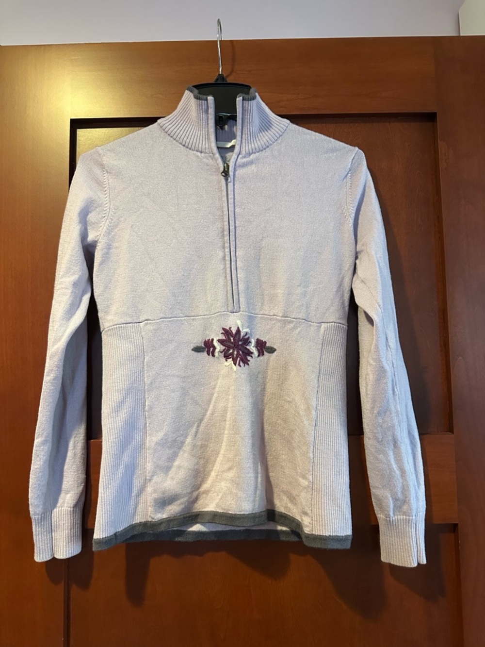 Athleta Embroidered Merino Wool Blend Half Zip Ski Sweater